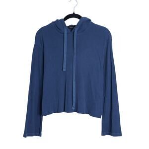MONROW Brushed Thermal Pullover Hoodie Blue Ribbed Long Sleeve Women's L